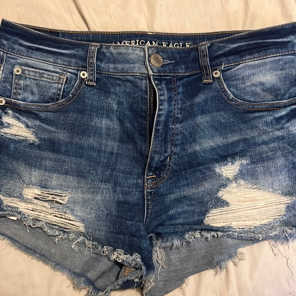Acid wash blue high waisted shorts